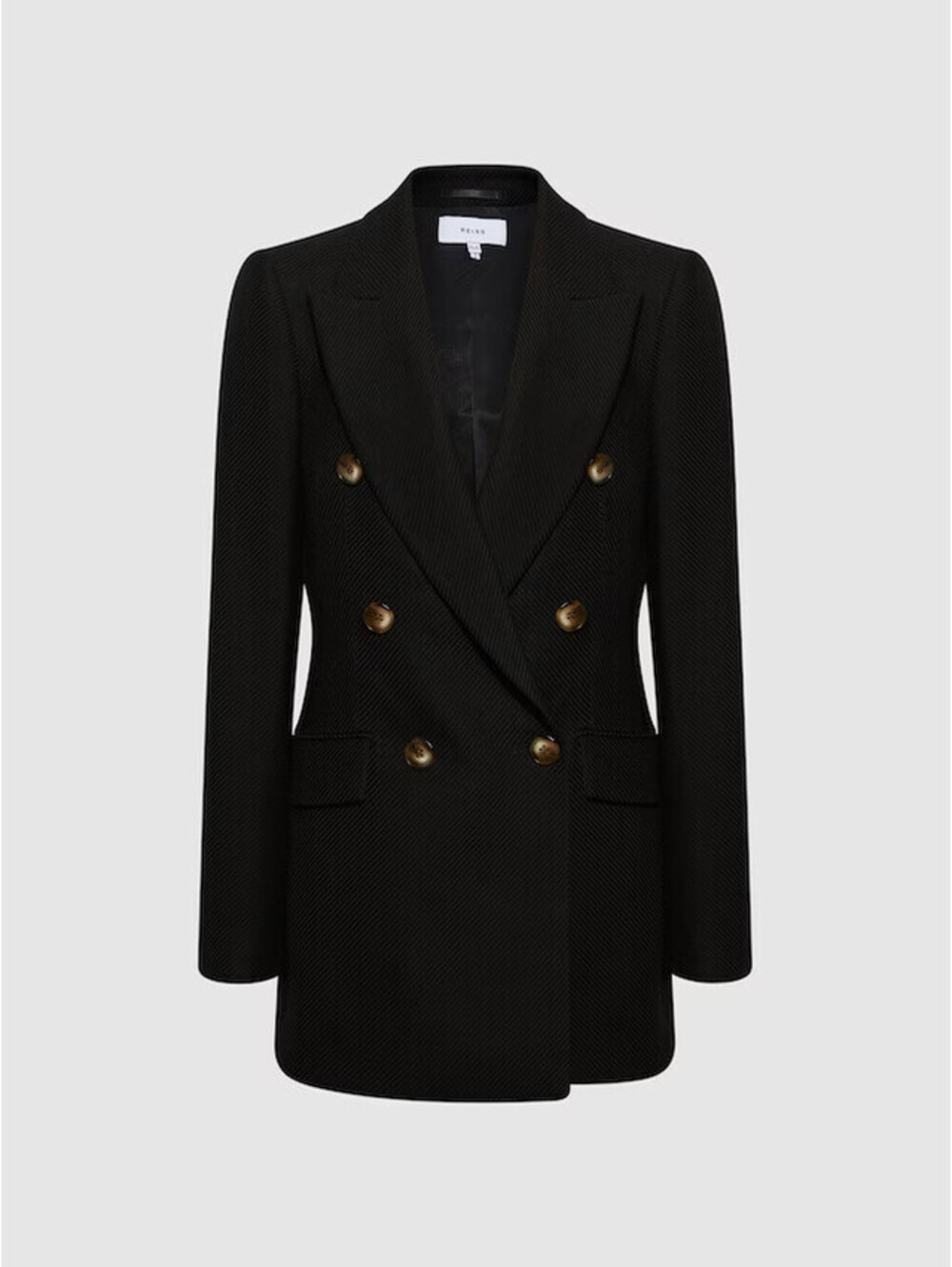 NEW, REISS Laura Double Breasted Twill Blazer in Black Size 6  #SJ2484